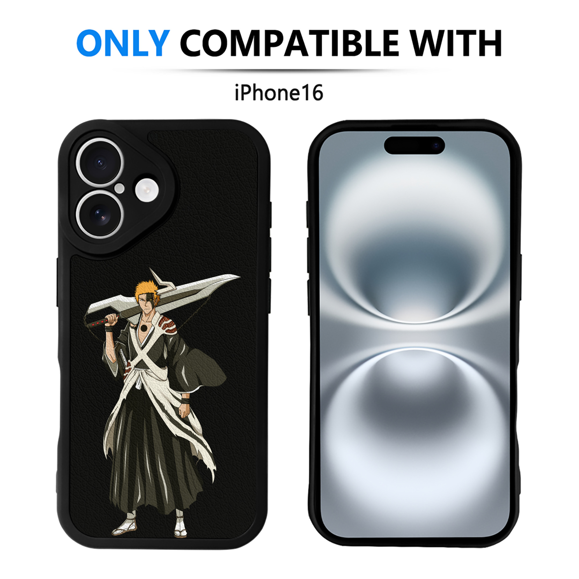 （画像用） ブリーチ 黒崎一護（くろさき いちご）BLEACH Kurosaki Ichigo 【iPhone 16シリーズ対応】シリコンスマホケース（レザー調） 材質：シリコン